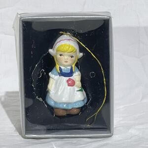 Vintage Berman Anderson Trims in Ceramic Christmas Ornament Dutch Girl w Tulip